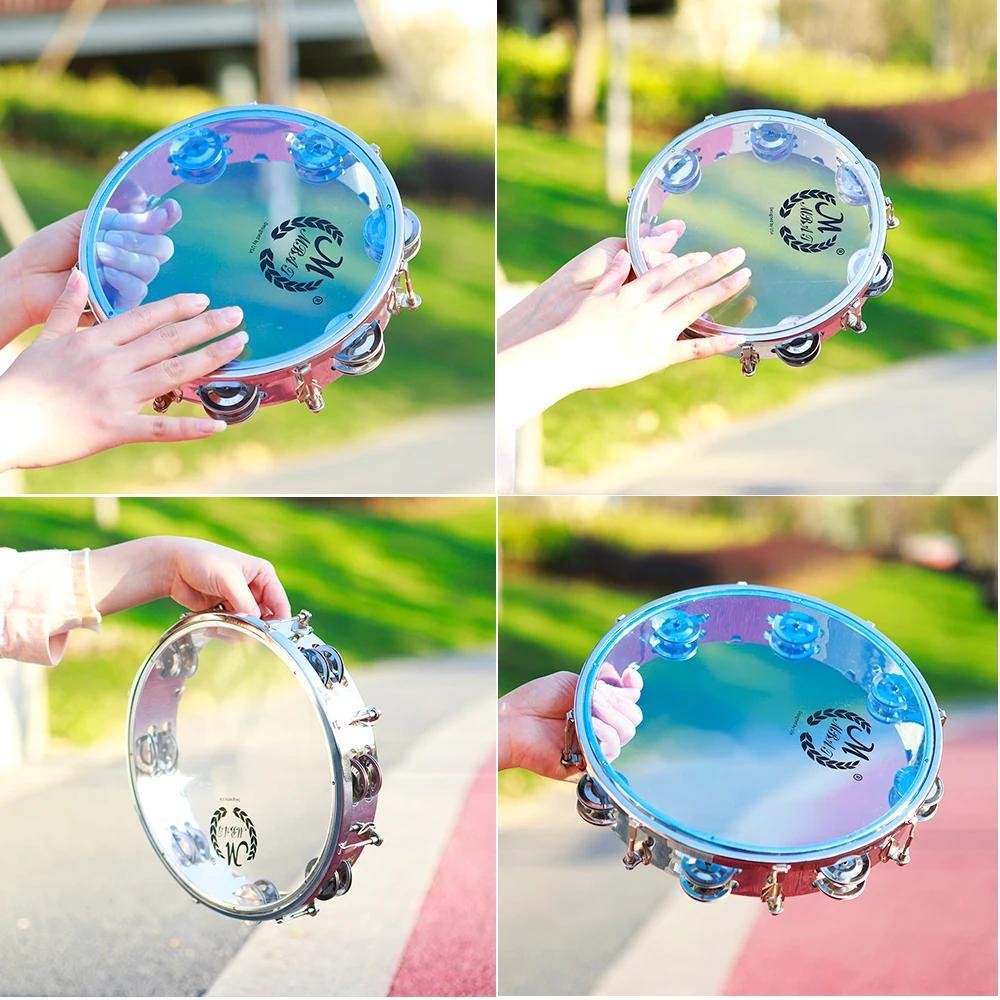 IRIN 8/10 Inch Tambourine Adjustable Tone Hand Held Drum Double Row Jingle Drum Children Music Toys Percussion Instrument