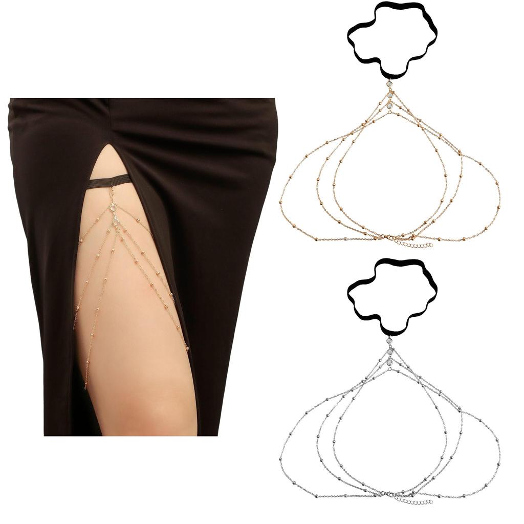 Women's Thigh Chain Trendy Multi-layer Beads Crystal Leg Chain Summer Stretch Body Jewelry For Beach Bikini