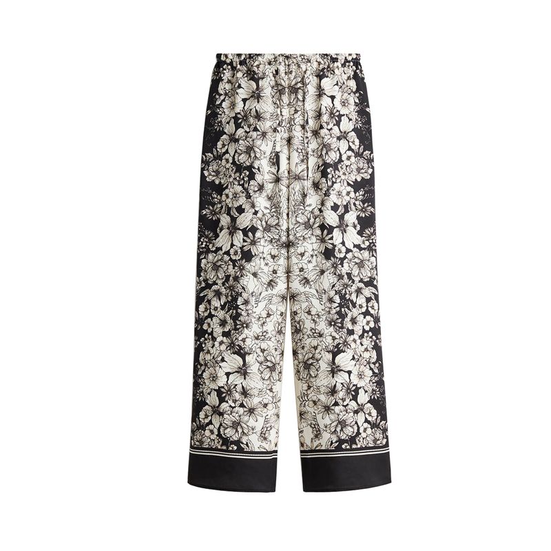 

With Collar Long Sleeves Loose Print Long Shirt 1288634 High Waist Straight-leg Print Drawstring Pants 1291026 Black Florals Pants L