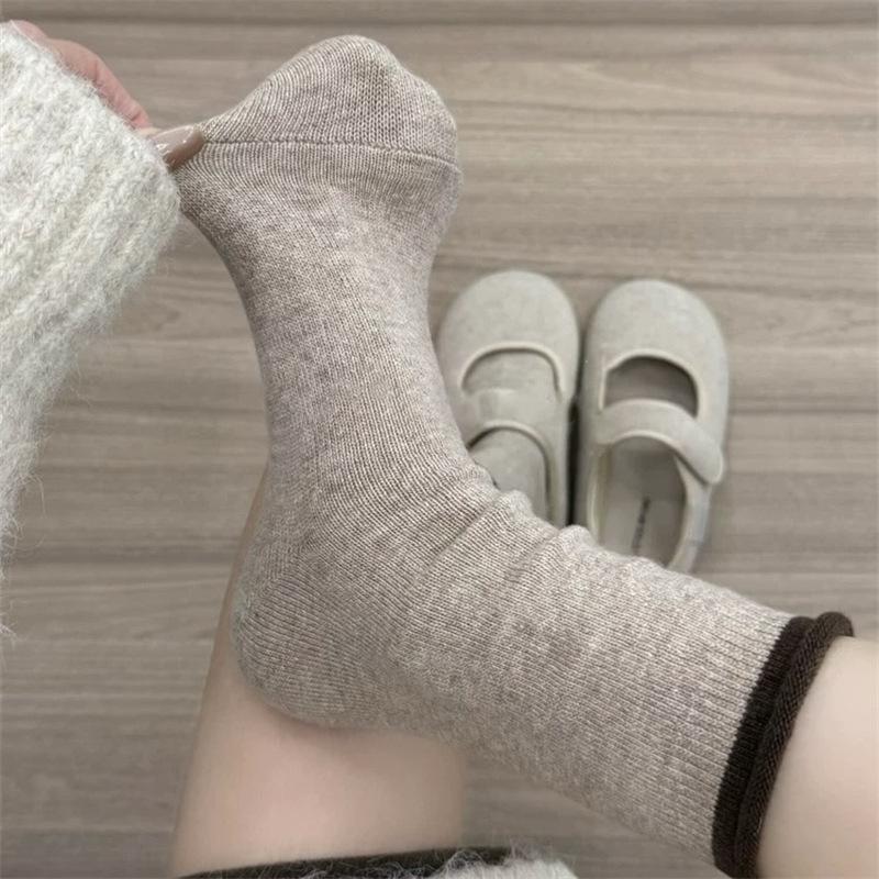 Lazy Wind~ Korean Curled Hem Contrasting Piles Of Socks Soft And Waxy Warm Wool Socks Are Easy To Wear For Versatile Socks For Women