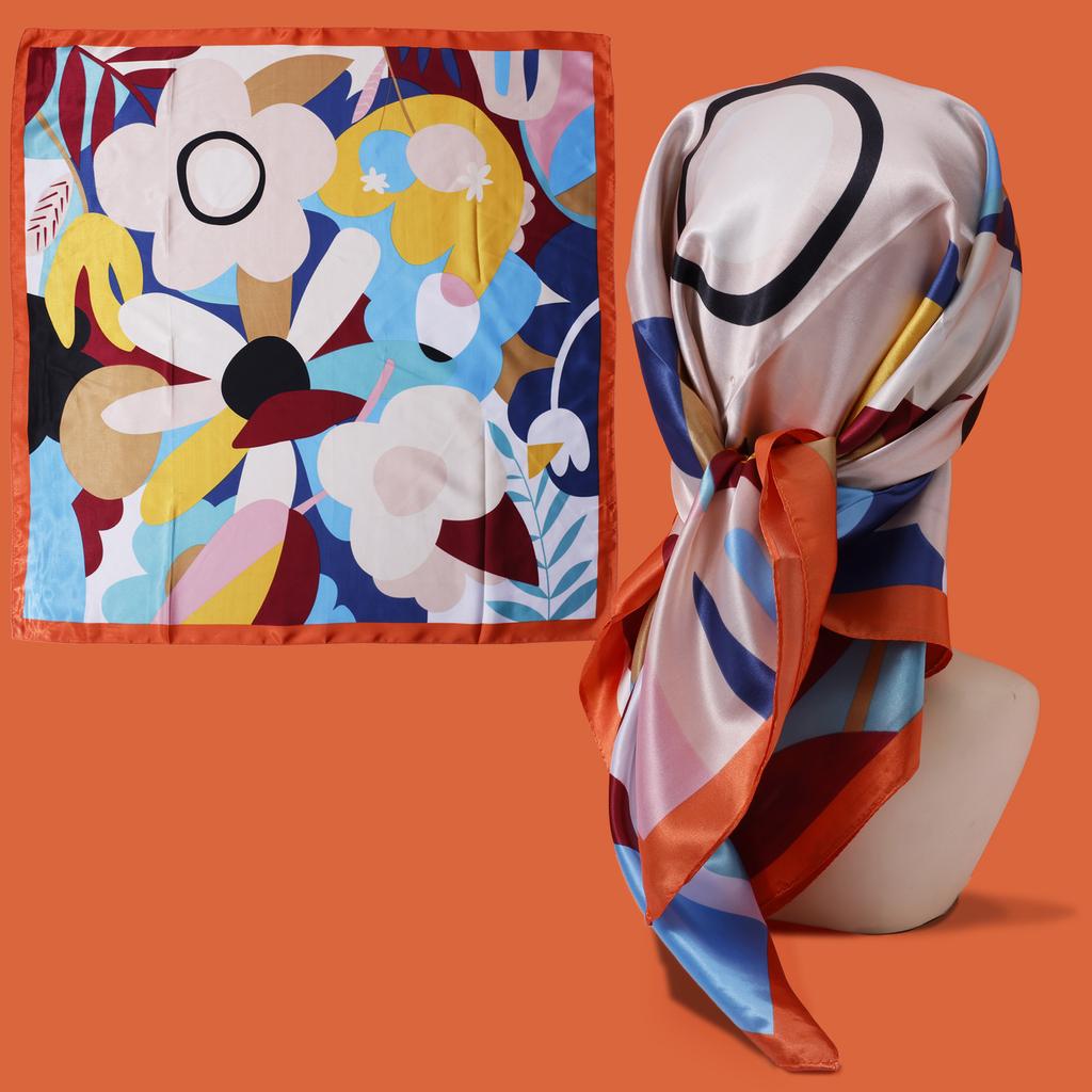 Women Custom  Scarf Printing Summer Square Satin Scarves Designer Square Silk Like Head Scarf for Hair Wrapping