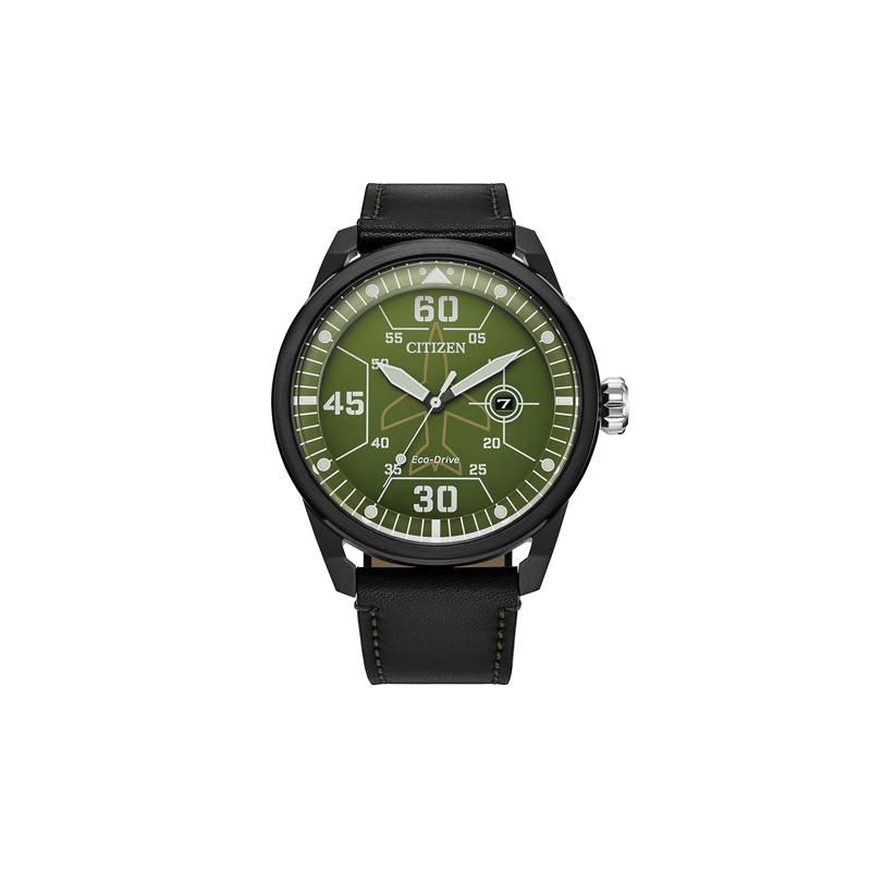 

CITIZEN Yafei Series 100m Waterproof Solar Quartz Leather Strap Men s Watch Green Dial AW173503X зелений