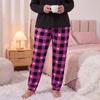 Plus Size Women Pajama Set AutumnWinter Long Sleeve Letter Print Top Plaid Sleepwear Pants Loose Ladies Soft Loungewear Homewear
