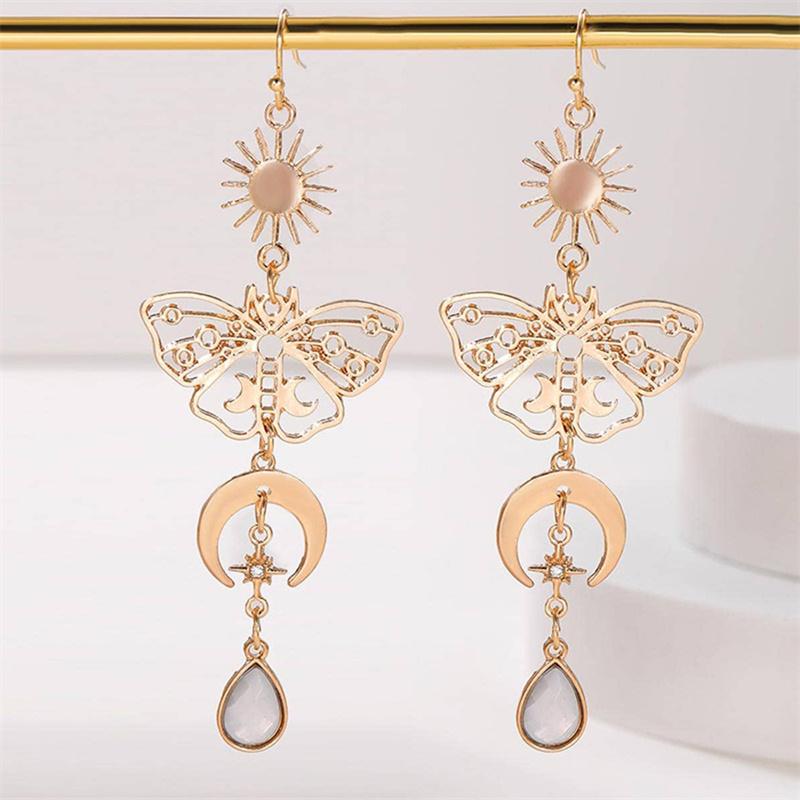 Retro Moths Moon Sun Jewel Pendant Earrings Ladies Charm Personality Combination Cutout Pattern Jewelry