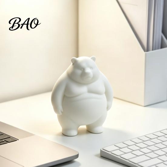 Customizable Bear Figure for Kids Chubby Figurine, 3D Printed DIY Paintable Fat Healing Statue Bedroom Statue, Cute Minimalist Desktop Ornament, Home