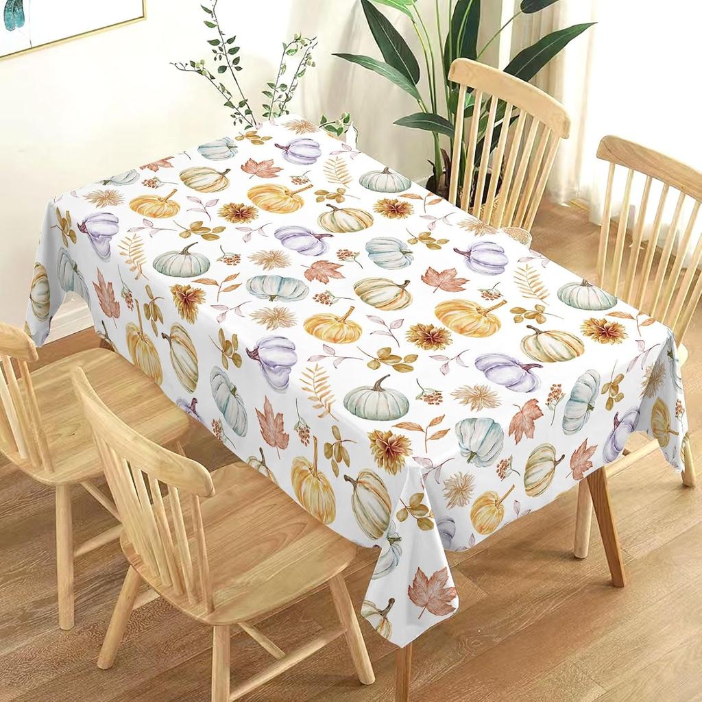 Fall Harvest Pumpkin Maple Leaf Rectangle Waterproof Tablecloth Party Decor Washable Kitchen Dining Tablecloth Autumn Decoration