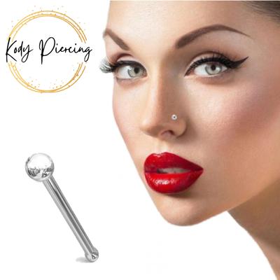 KODY PIERCING 14K White Gold Ball End Nose Pin - Quality Piercing