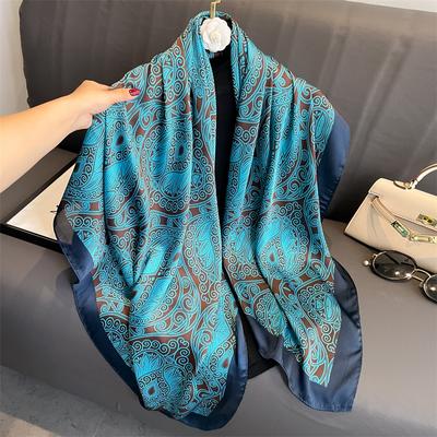 110x110cm Women Silk Square Scarf Hijab Female Design Print Lady Shawl Wraps Foulard Headbands Bufanda Large Bandana Luxury