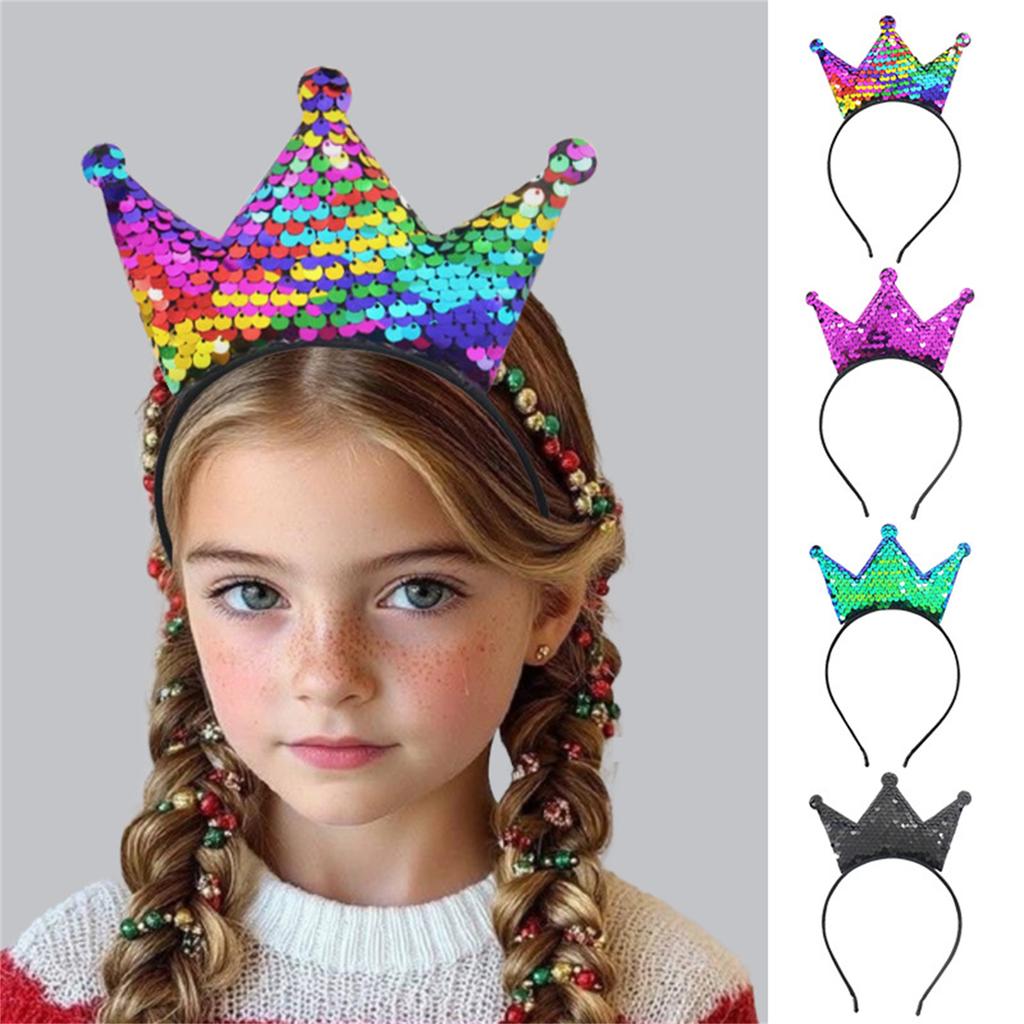 Sparkling Sequins Crown Hairband For Girl Birthday Party Glittering Headwear Toddler Birthday Party Hair Accessory