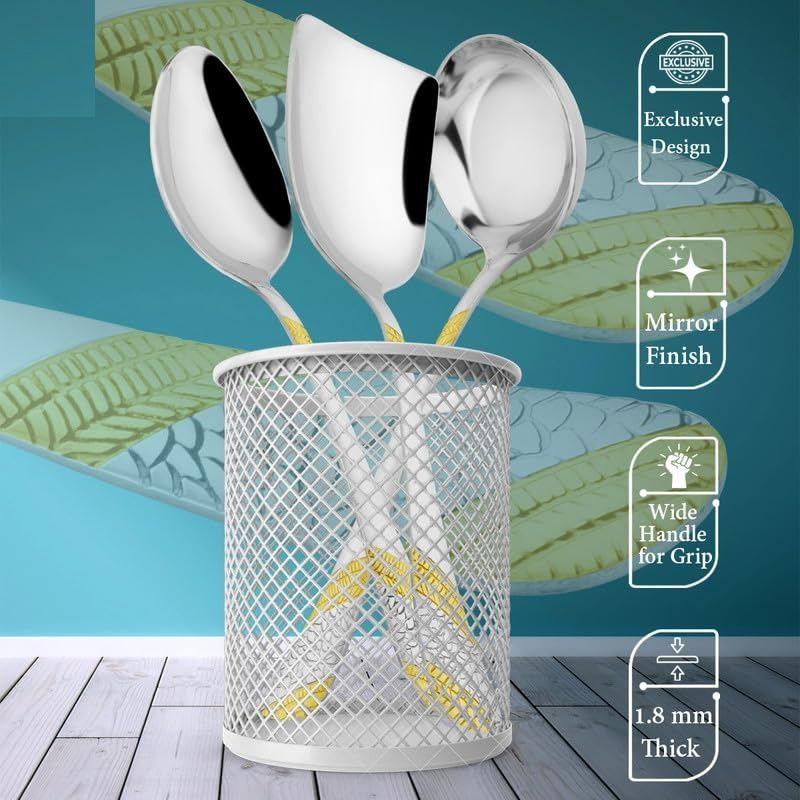 Set 3 Bucăți Linguri de Servit Aurii din Oțel Inoxidabil pentru Masă/Bucătărie, Calibru Gros 1,8 mm