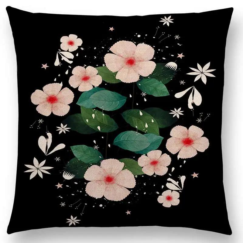 Norrsken Häst Blommor Blad Soffa Kasta Kudde Fodral Träd Blommig Trädgård Magisk Dröm Fantasi Natt Räv Rådjur Enhörning Kuddfodral