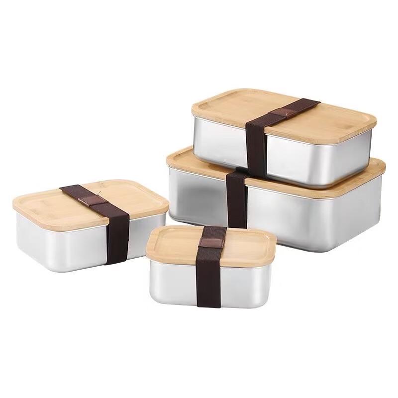 ZISIZ 304 Stainless Steel Lunch Box with Bamboo Lid