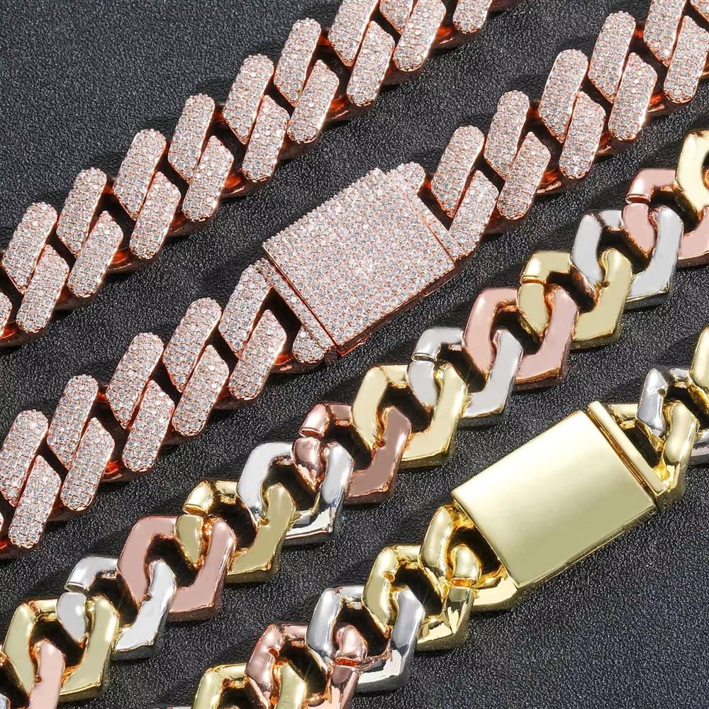 20mm Iced Out 5A CZ Messing Drei Töne Krappen Cuban Link Armband Kastenverschluss Hip Hop Schmuck für Herren