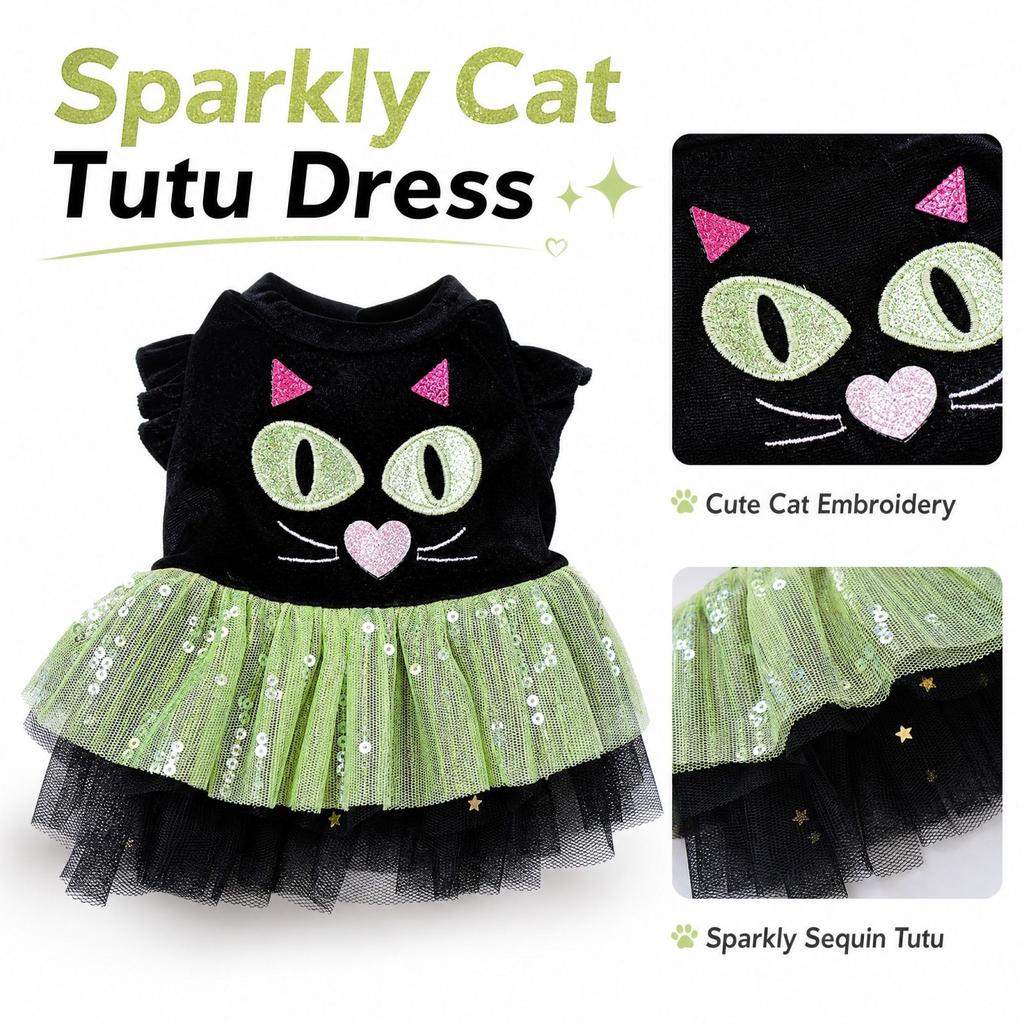 Cute Halloween Tulle Dress, Pet Costume for Cats and Small Dogs, Holiday Party Outfit