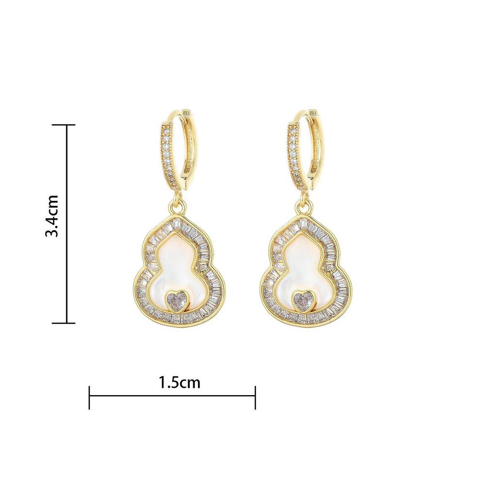 Fashionable Gourd-Shaped Gold-Plated Earrings for Women: New Chinese Style Micro-Paved Fu Lu Ear Climbers with a High-End Feel.