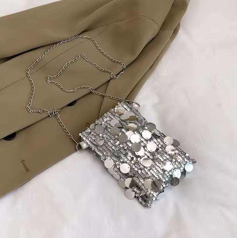 Korean Fashion Sequined Shoulder Bag Girls Phone Purse Crossbody Bag Wedding Handbags Mini Chain Glitter Evening Crossbody Bag