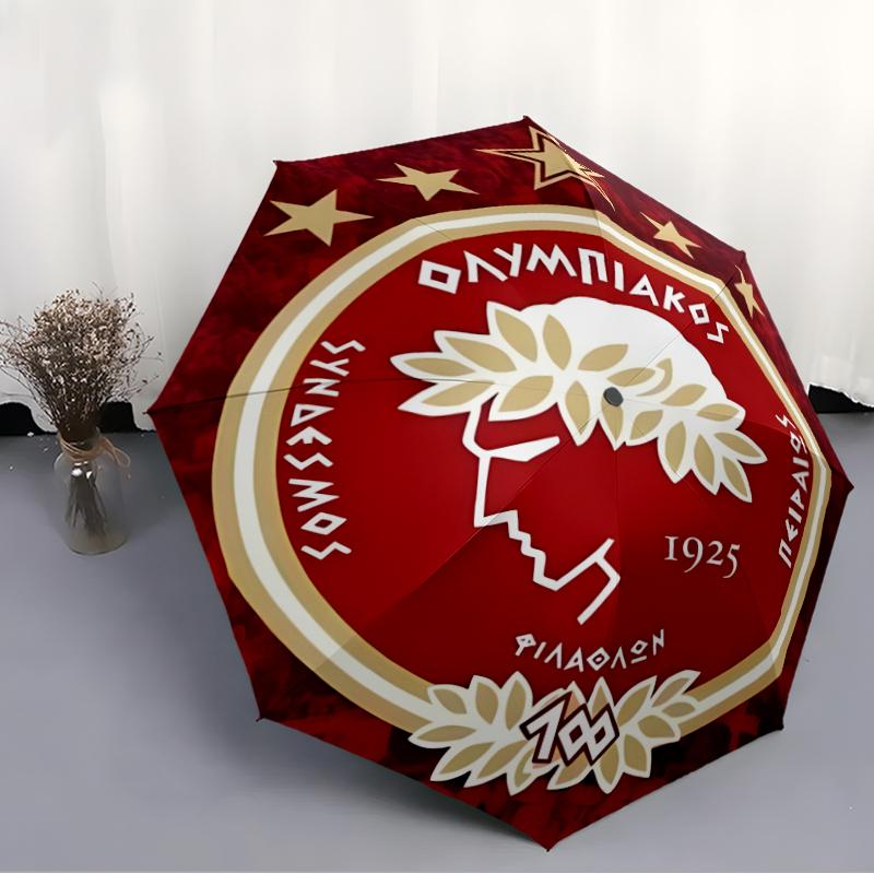 Olympiacos F.C Fashionable Automatic Opening/Closing Folding Umbrella. Portable and Foldable, Ideal for Gift, Travel, and Daily Use.