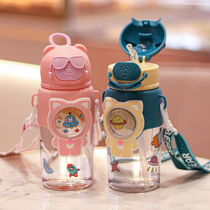 Water bottle New Internet celebrity plastic cup Children's cartoon high value straw cup Baby learning drinking cup Drop-resistant and leak-proof water