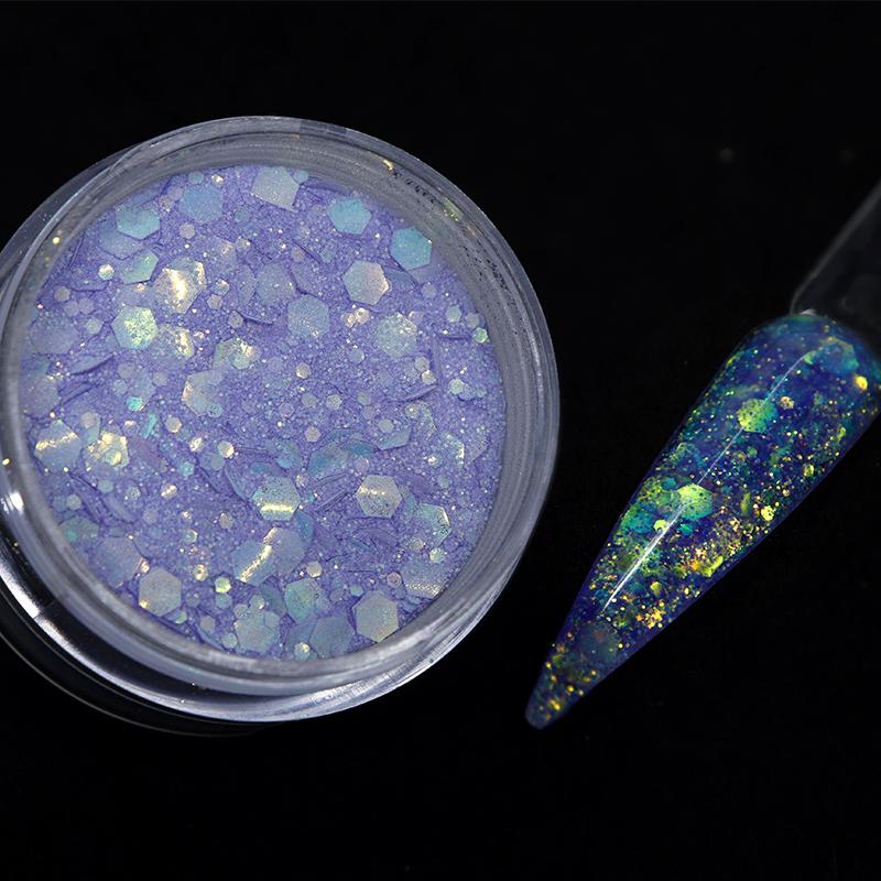 15g Nail Art Akrylový prášek Smíšený Mořská panna Šestiúhelník robustní třpytivé flitry pro nehtovou modeláž gel Polish Manikúra