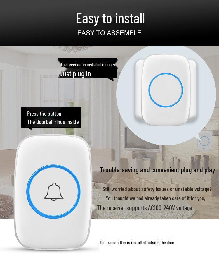 Wireless Ultra-Long Distance Waterproof Doorbell with Remote Control for Home and Elderly