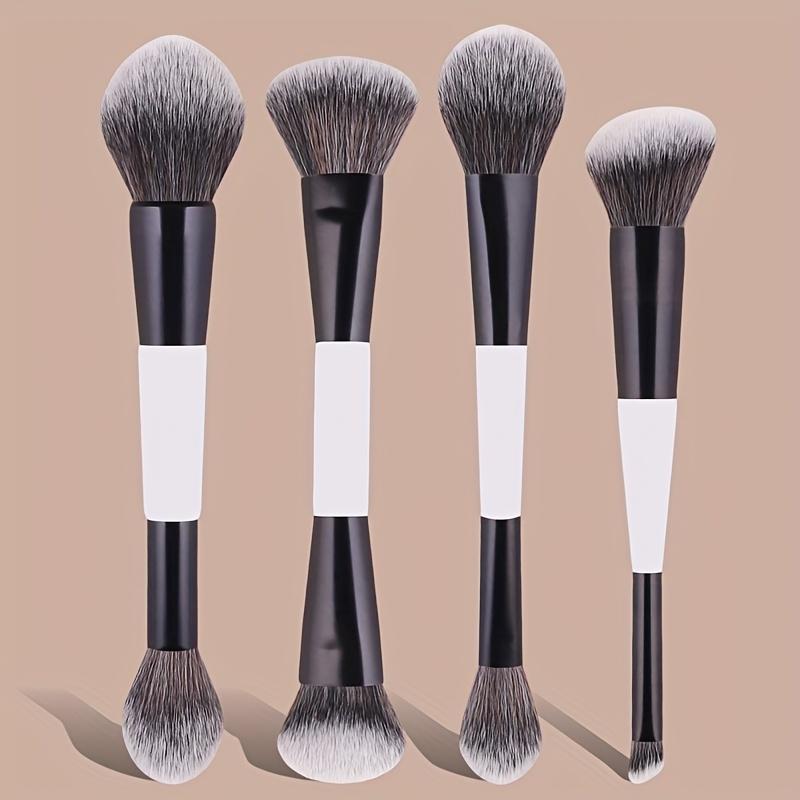 Ensemble de 4 pinceaux de maquillage double face, Pinceau à blush, Pinceau à highlighter, Outils de maquillage, Poils doux et duveteux, Facile à