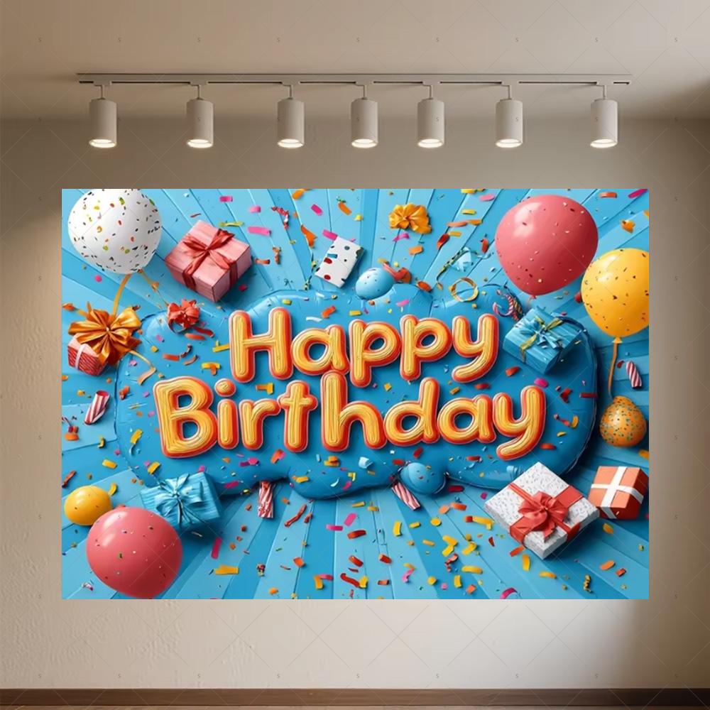 Colourful Happy Birthday Theme Backdrop Supplies 3D Ballon Background Banner Kids Birthday Party Decorations Photo Shoot Props