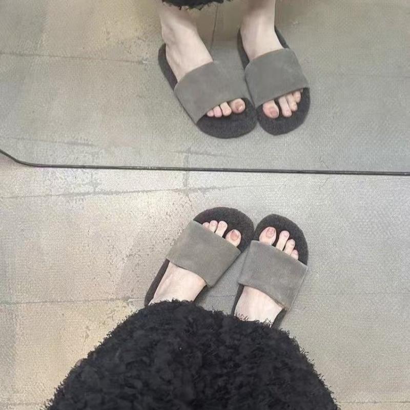 Fashion Cozy Warm Flat Slippers for Indoor House Furry Plush Shoes Women's Cozy Suede Open Toe Slippers Stylish Indoor Wear