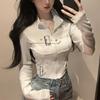 Women Sexy Black White T-shirts Zipper Tops Cycling Tees For Girls Y2K Tshirts