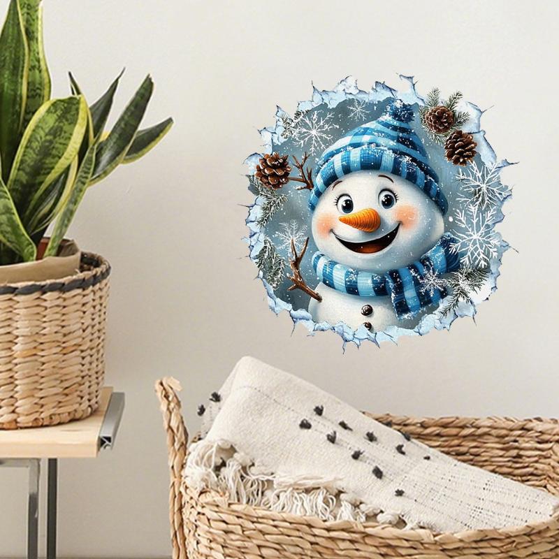 

3D Snowman Wall Decal Self-Adhesive Wall Sticker For Living Room Bedroom And Hallway Decoration