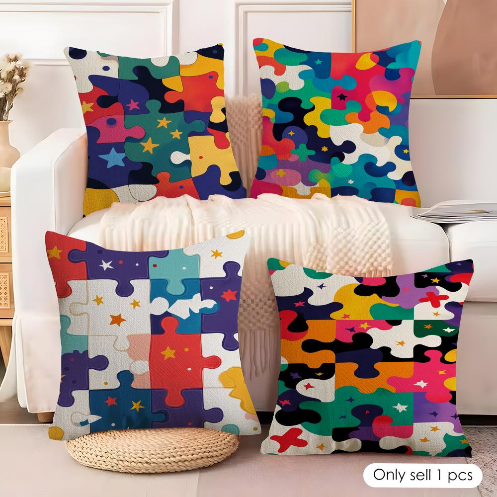 Fun Puzzle Patterns Cushion Cover Soft Plush Fabric DoubleSided Printed Cushion Covers for All Seasons Modern Home Decor