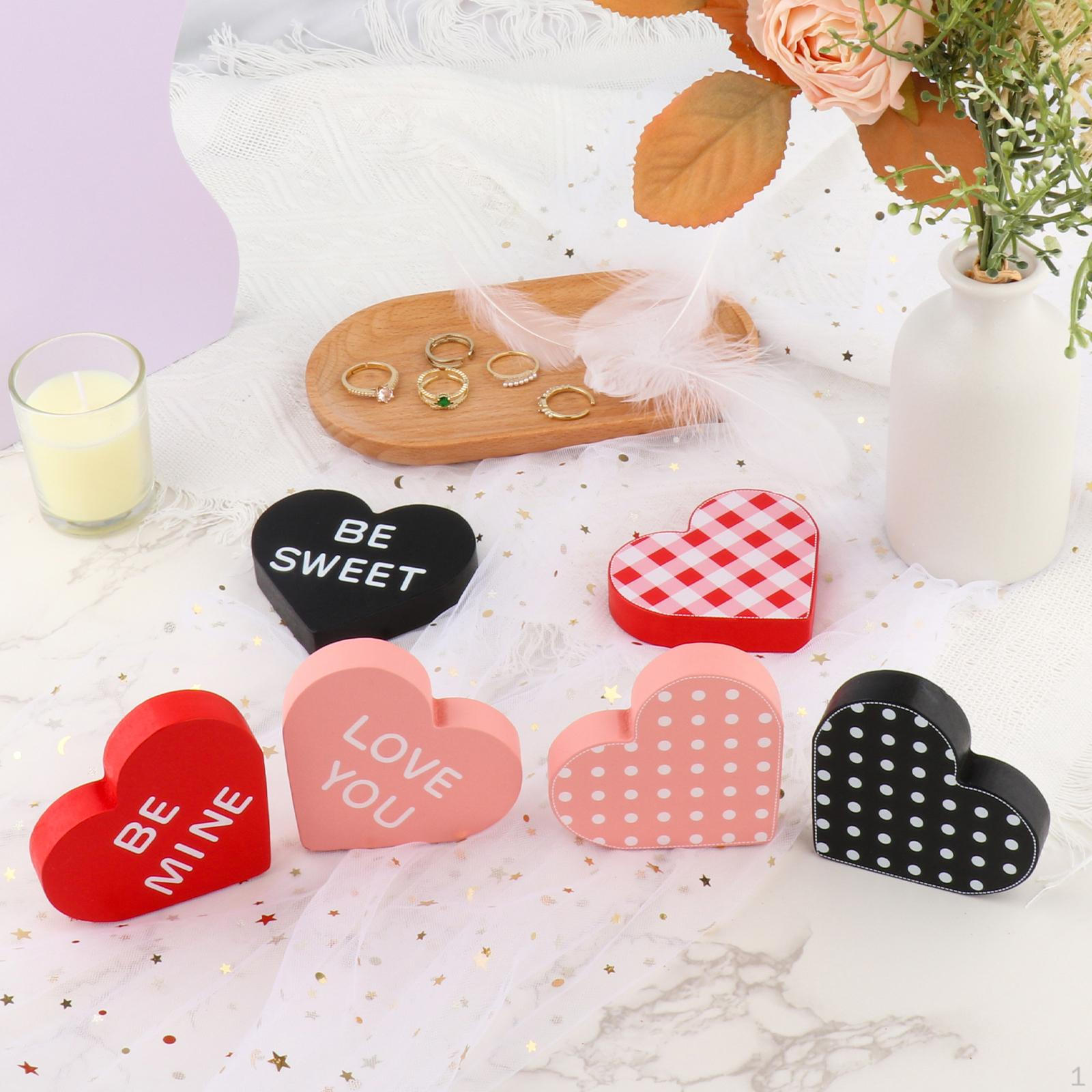 6Pcs Valentine s Day Wood Sign, Tabletop Decor Double Sided Wooden Table Heart Sign for