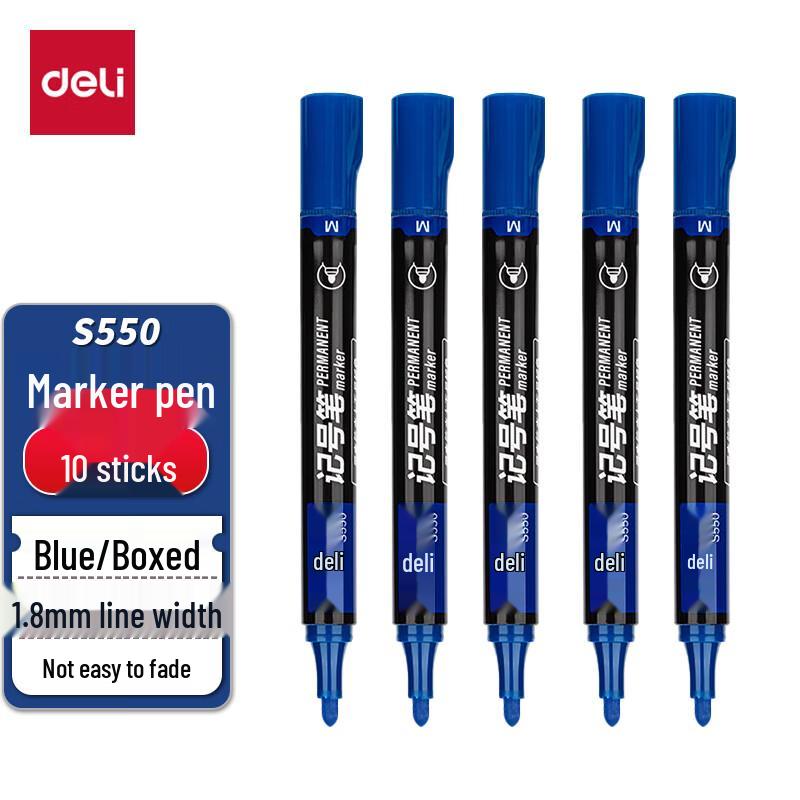 Deli S550 Blue Broad Tip Permanent Marker Pens