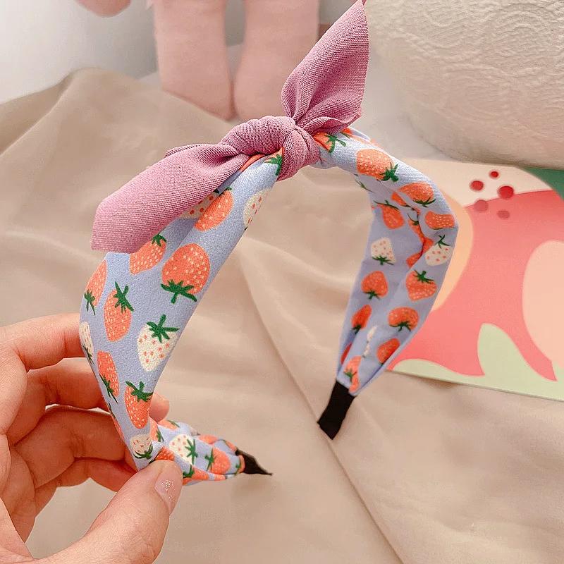 New Fruit Print Hairband for Women Strawberry Knot Bow Headband Korean Sweet Fabric Hoop Hair Band Girls Hair Accessories