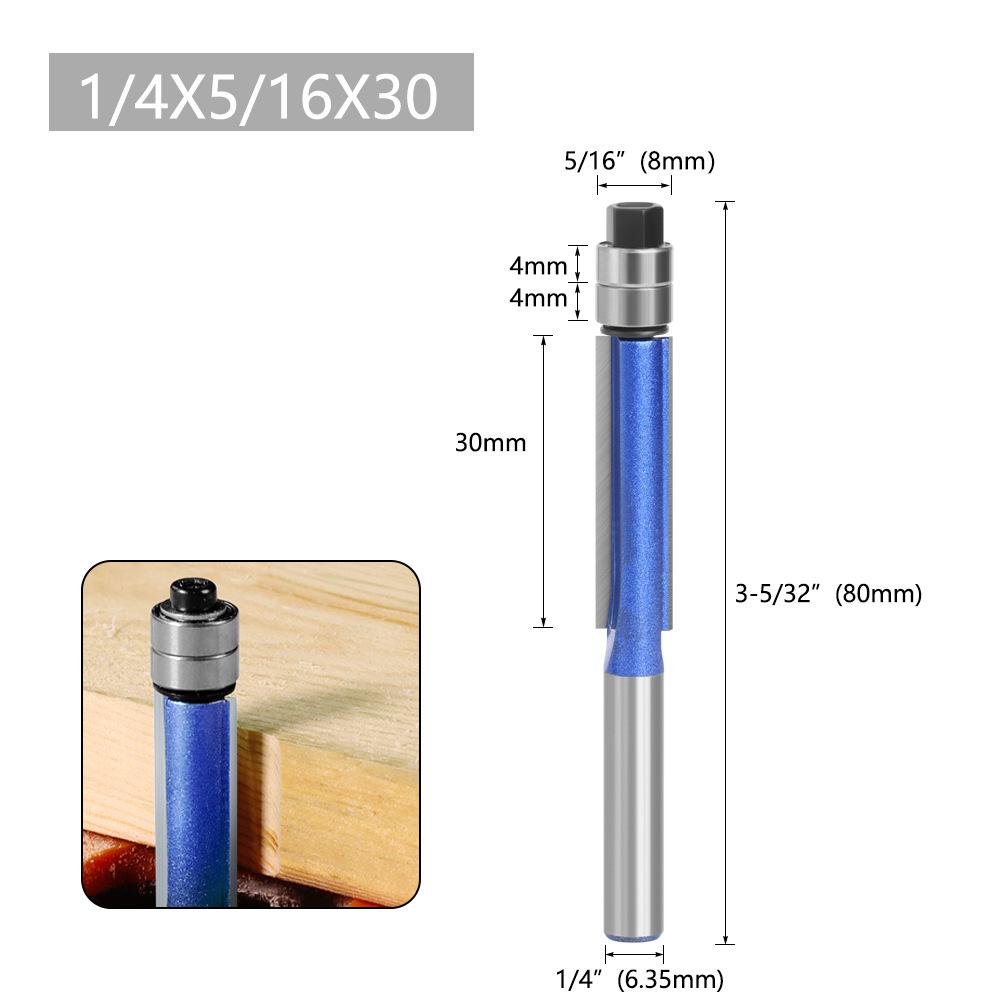 Shimmering Silver Blue Woodworking Double-Edge Trimmer with 6/6.35 Shank & Double Bearing Bakelite Milling Cutter