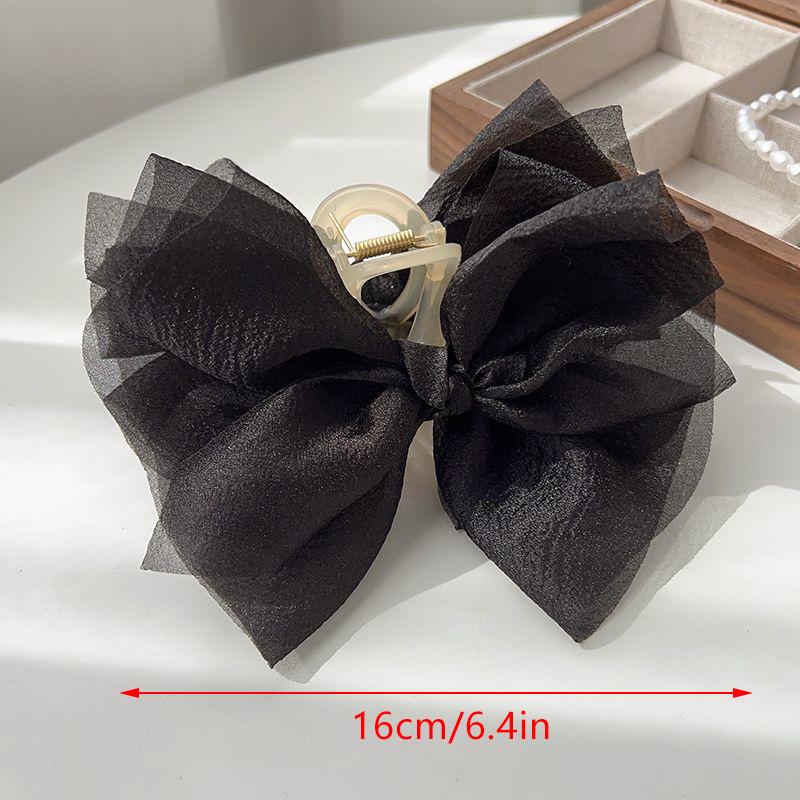 Mesh Tulle Large Bow Grab Clip Elegant Retro Female Net Yarn Ponytail Braid Claw Clip Hair Accessories Gift Headdress