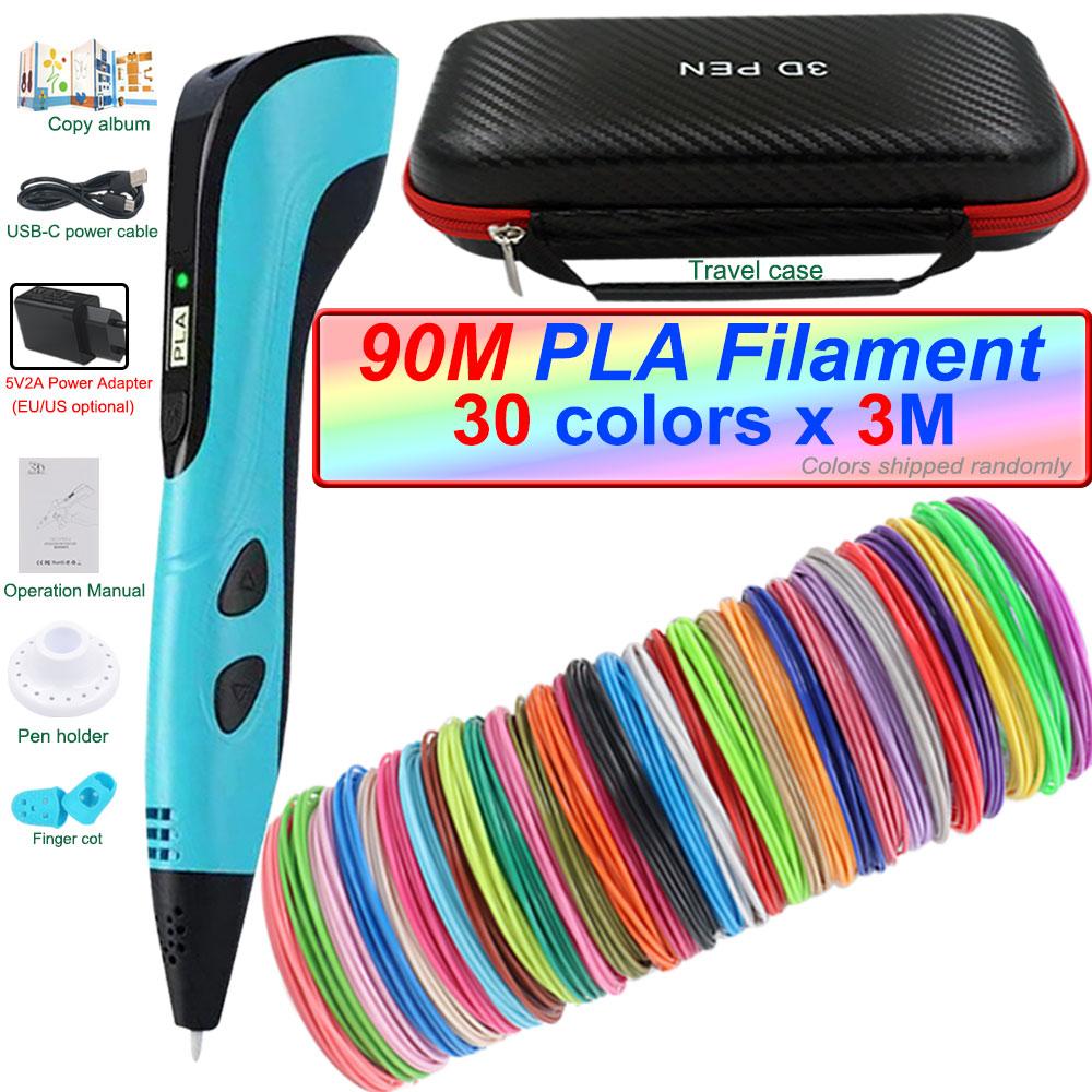 Nowy długopis 3D Długopis 3D dla dzieci z zasilaczem 200M Filamentu PLA Etui podróżne Prezent urodzinowy na Boże Narodzenie dla dzieci