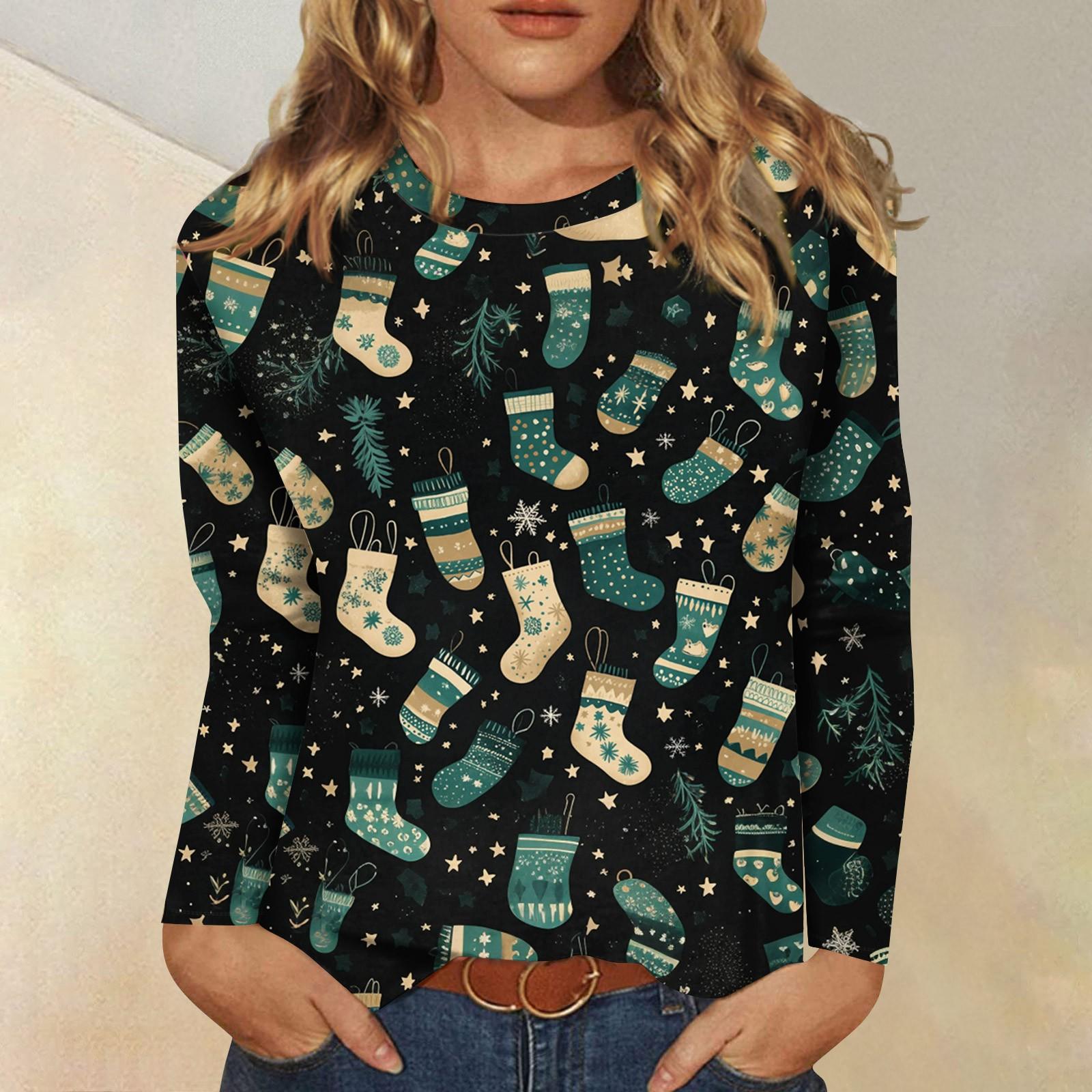 

Женская мода, повседневная блузка с длинным рукавом и круглым вырезом, пуловер с принтом XXXXXL