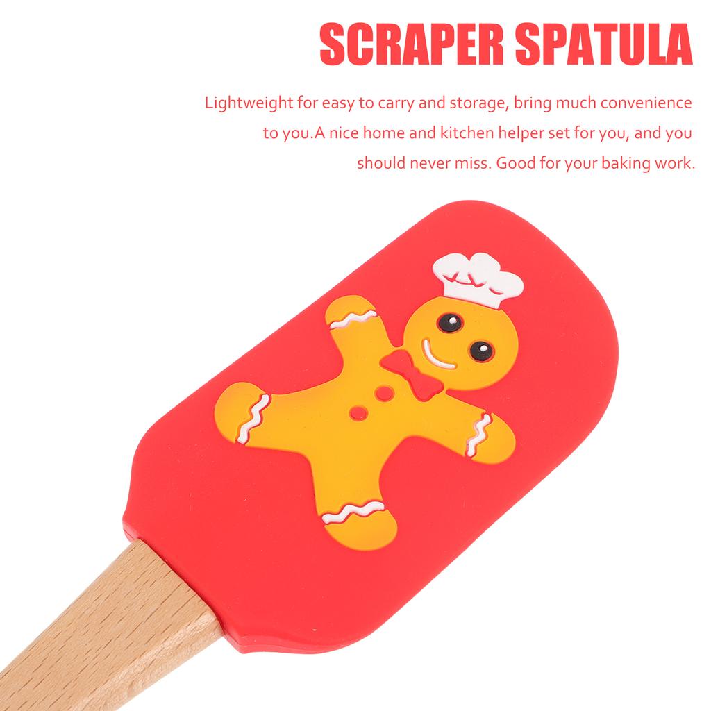 1pcs Christmas Spatula Silicone Wood Handle Gingerbread Pattern Baking Tool Kitchen Gadget For Cake Cream Butter Spreader