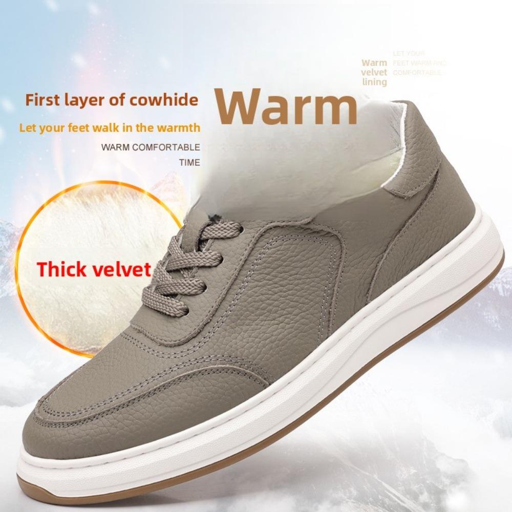Mens Leather Shoes Fashion Top Grain Cowhide White Sneakers Casual Slip on Loafers