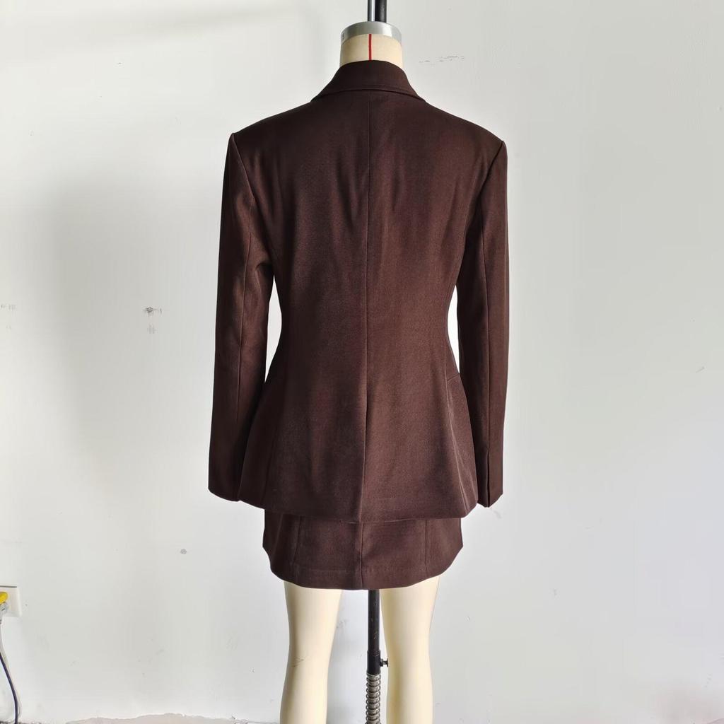 Wiosna 2025 Damski Szykowny Garnitur: Zestaw spódnicy midi z wysokim stanem i luźnych długich spodni