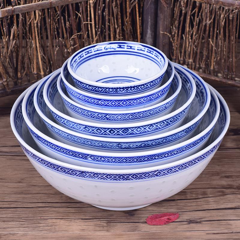 Ceramic Tableware Blue And White Porcelain Ramen Soup Bowl Chinese Rice Bowls Dragon Pattern Vintage Dinnerware