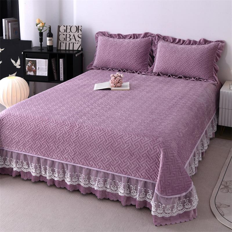 5.5Kg Solid Color Super Soft Thickened Milk Lace Bed Cover Four-Piece 1.8M Bed Cover