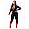 Eleganter Mode Revers Enganliegender Jumpsuit Sexy Frau Langarm Overalls Bodysuit