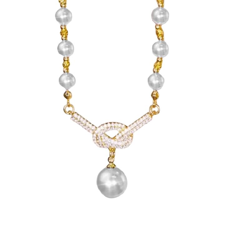 

Crystal Studded Adjustable Pearls Necklace for Women Allergy Resistant Jewelry with Knot Detailing Evening Wear