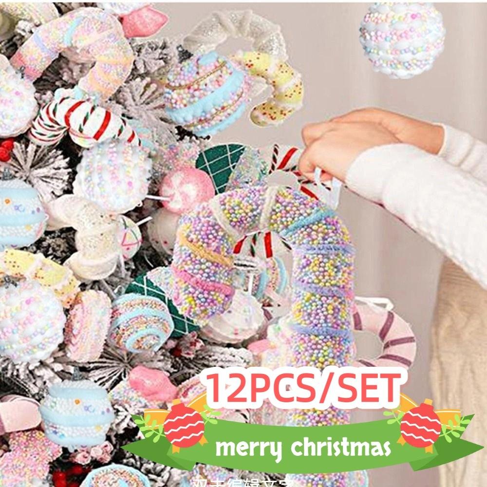 12Pcs Foam Hanging Balls for Christmas Tree Macaron Color Christmas Spheres Pendant  Indoor
