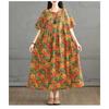 Summer Retro Cotton and Linen Round Neck Short Sleeved Dress, Women's Loose Skirt