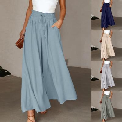 Summer Women's Wide-leg Trousers Elastic Belt Wide-leg High-waist Long Culottes