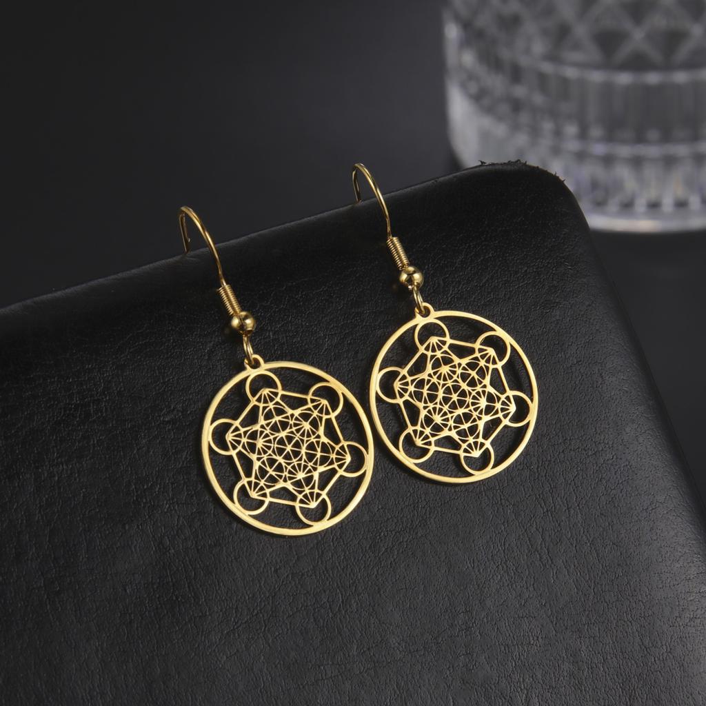 Archangel Metatron Geometric Earrings for Women Hollow Secret Geometry Charms Amulet Jewelry Drop Dangle Earrings Christmas Gift