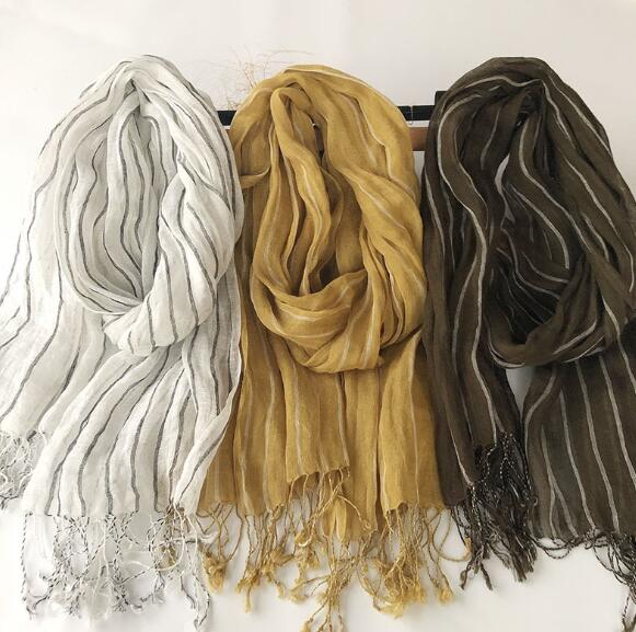 100% Linen Stripe Men/Women Winter Scarf  High Quality Hijab Fashion Foulard Shawls Scarves 60x180cm