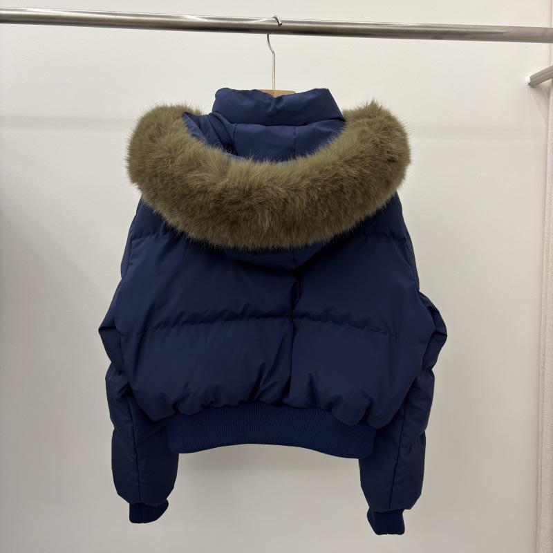 European and American Down Jacket Women's Short Winter New Waist Small Big Fur Collar Artificial Fur Collar Jacket